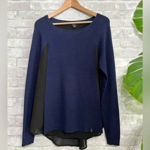 RUDSAK | Navy Black Sweater Top Tunic  Dionne Wool Sheer Panels - size Medium
